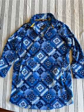 Lands' End Blue Geometric Fleece Quarter-Zip NWT Medium Women’s